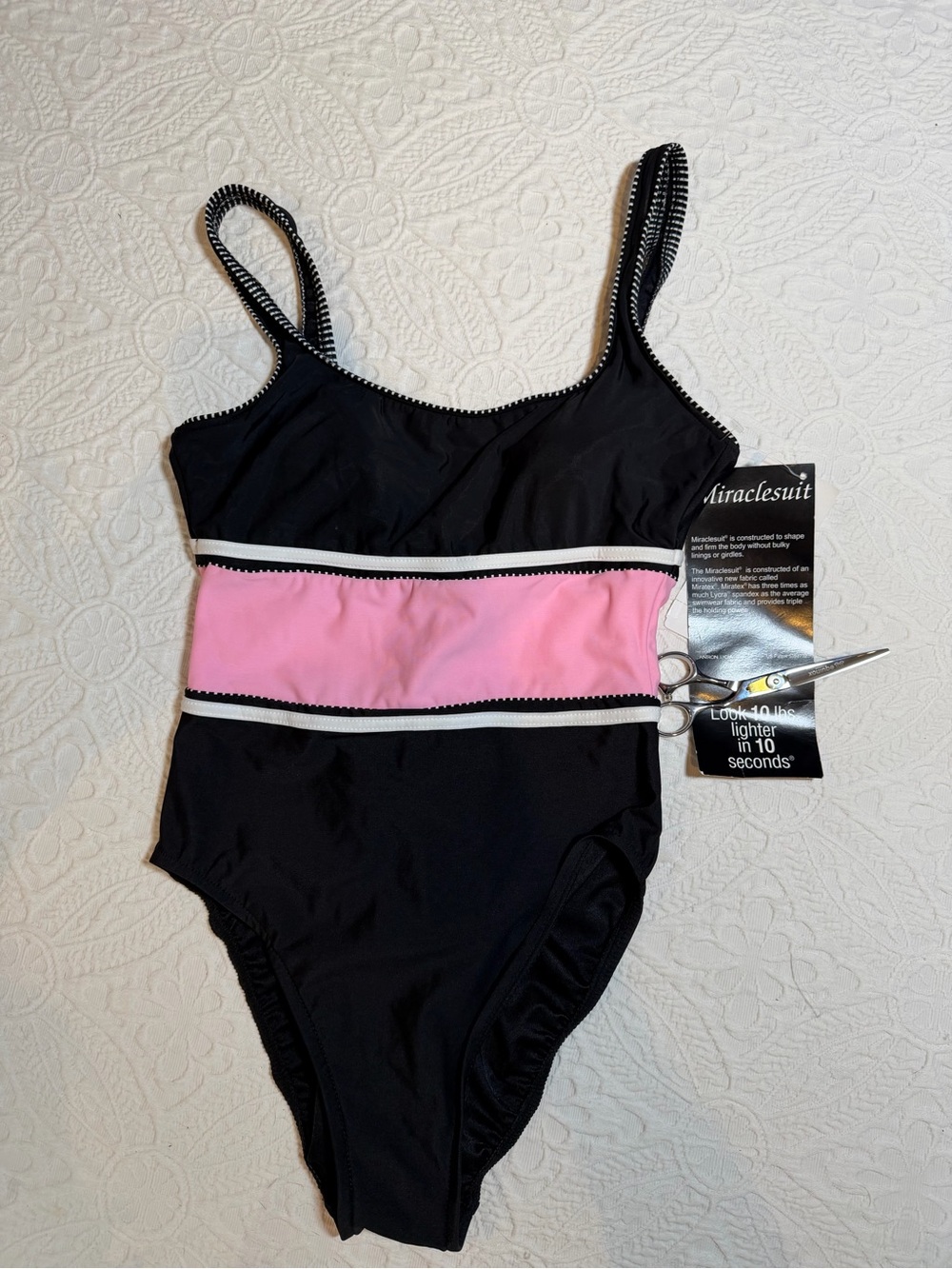 Miraclesuit Black and Pink Girls Size 12 One-Piece Slimming Swimwear Built Cups